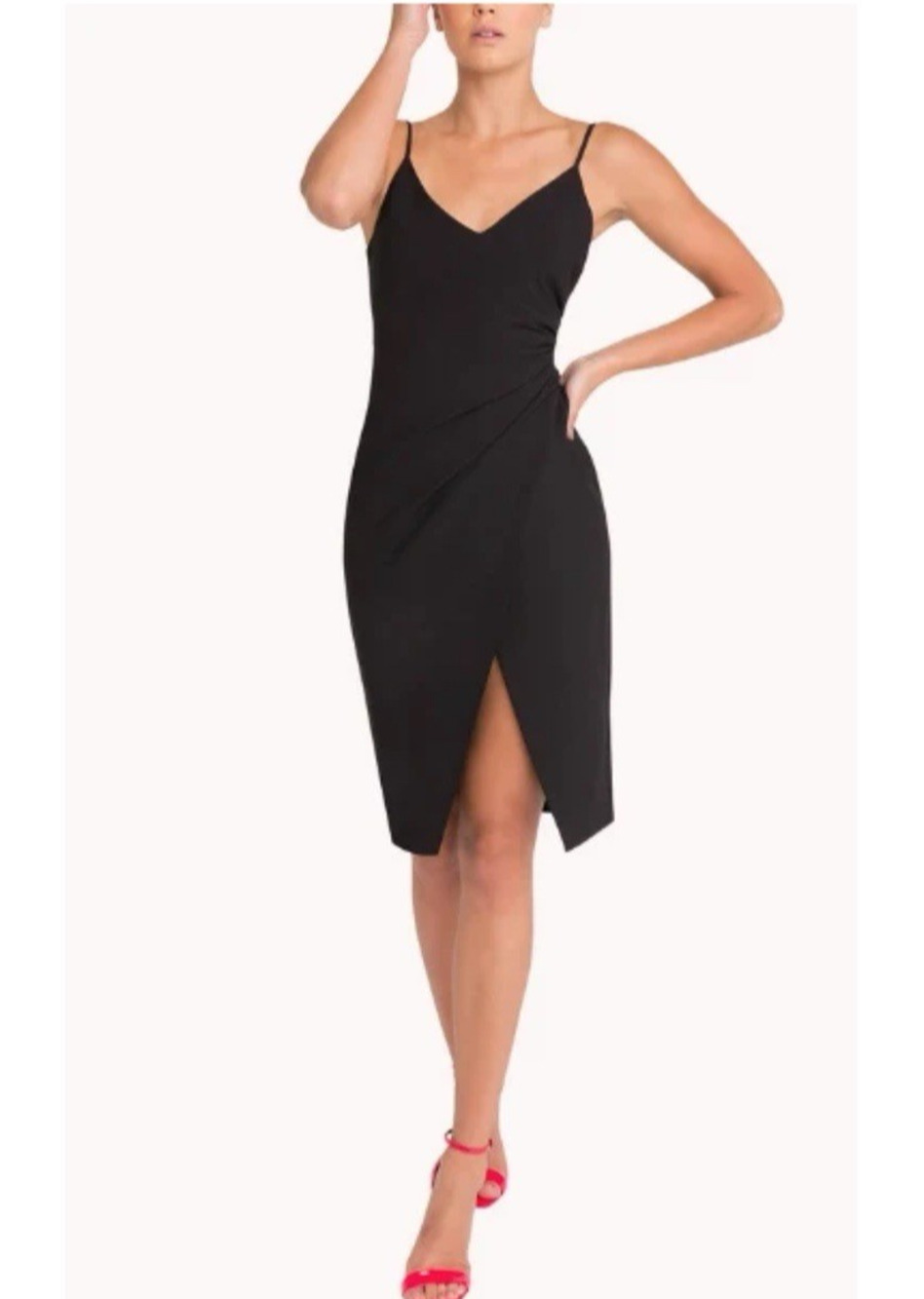 Paxton Sheath Dress Medium Knee Length V Neck Spaghetti Strap High Slit black
